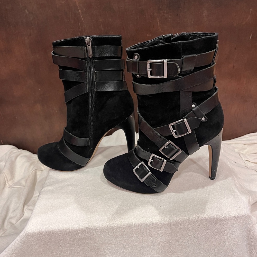 Sam Edelman Black Strappy Buckle High-Heel Ankle Boots